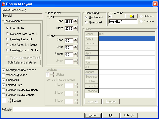 Layout Einstellung