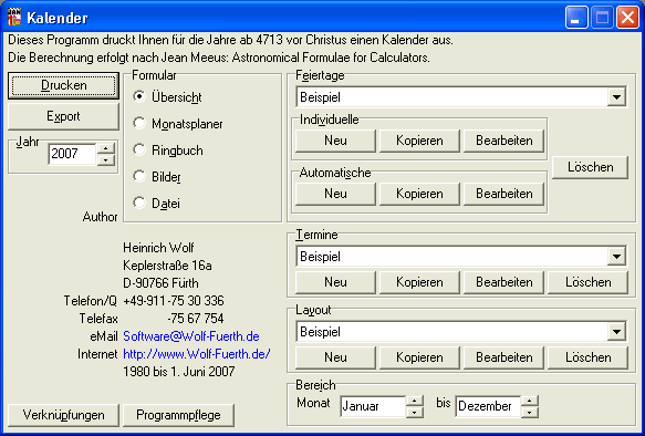Kalender Hauptfenster
